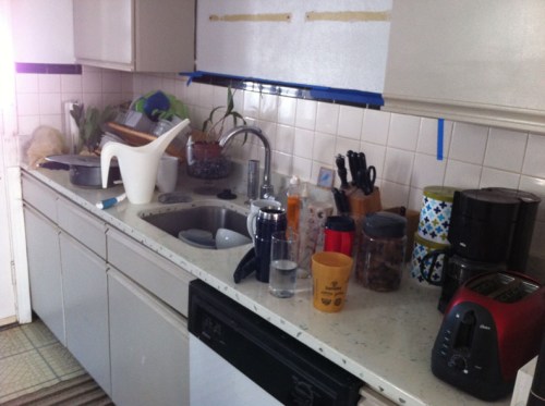 Messy kitchen counter